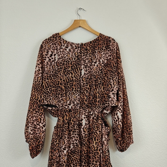 Anthropologie Ranna Gill Leopard Cut Out Midi Long Sleeve V-neck Dress Size 1X - Picture 15 of 16